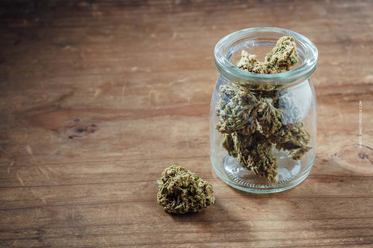 Cannabis Sorte Blute Bud Blute Tisch Shop Thc Aroma Verpackung Glas